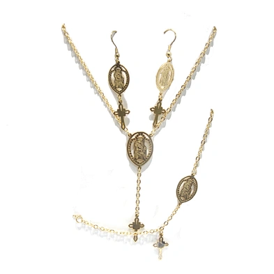 Trendy cross christian brass stylish 18k gold jewelry set
