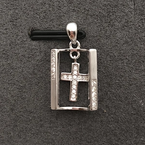 Religious Cross Jewelry, Sterling Silver Diamond Cross Pendant Necklace Womens, White Gold Plated Crystal Cross Pendant