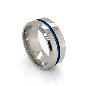 Hot style stainless steel jewelry titanium ring blue band wholesale 8mm men's ring
