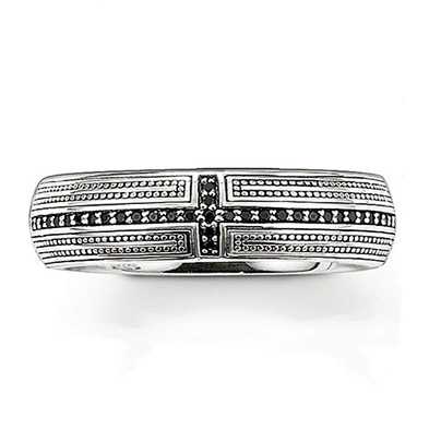 Delicate black cz jesus cross ring, silver thailand jewelry manufacturer