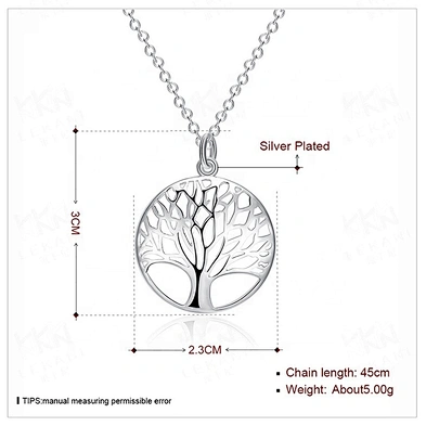 Fashion Tree Of Life Pendant 925 Sterling Silver Jewelry Necklace Set