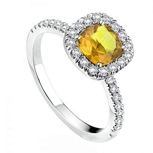 Yellow crystal romantic female silver white gold diamond ring
