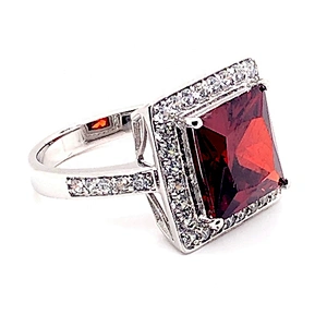 Pave Setting Cz Silver Natural Genius Red Topaz Ring For Men