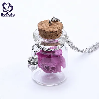 Glass Bottle Custom Women Pendant Jewelry Fashion Real Rose Necklace