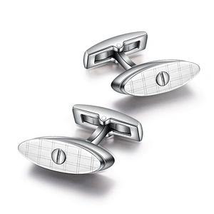 Olive shape black enamel mesh design souvenir cufflink