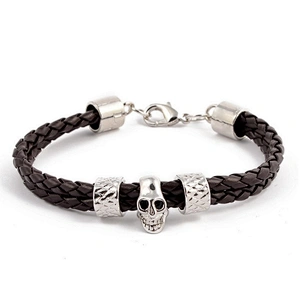 Leather accessory men skull bead mexican friendship custom woven bracelet