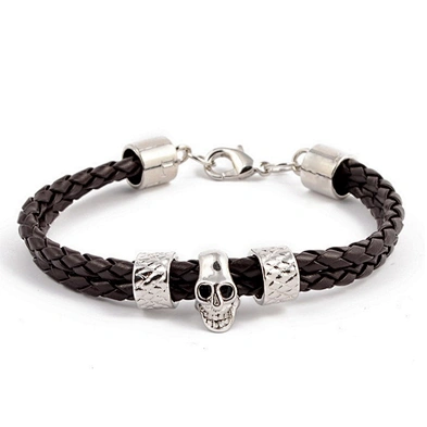 Leather accessory men skull bead mexican friendship custom woven bracelet