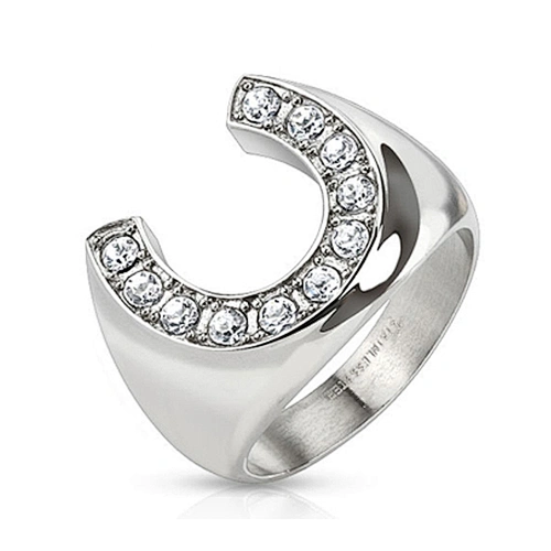 Fashion jewelry Horseshoe stainless steel ring with AAA Cubic Zirconia