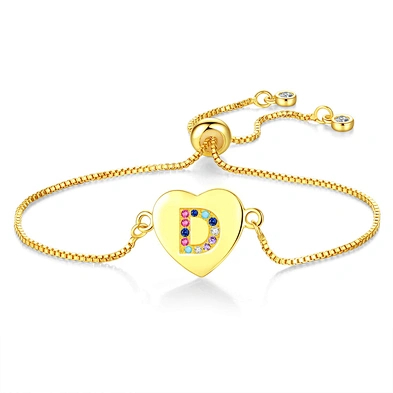 26 Alphabet Letter Beads Bracelet, Adjustable Chain Initial Letter Bracelet Heart