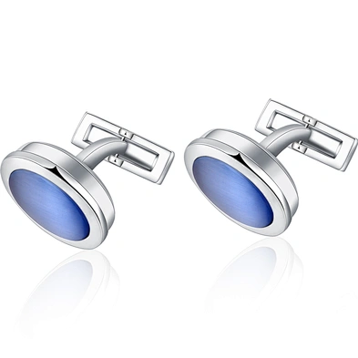Round shape stainless steel blue shell cufflinks for men