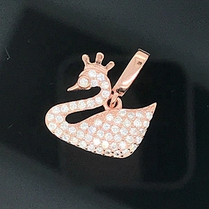 Custom 18K Rose Gold Cz Swan Charm Necklace, Rose Gold Swan Pendant Necklace Jewelry