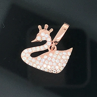 Custom 18K Rose Gold Cz Swan Charm Necklace, Rose Gold Swan Pendant Necklace Jewelry