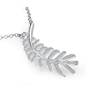 Boutique girls love silver shiny cz feather pendants