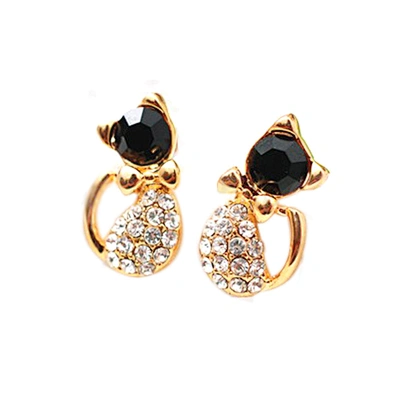Hot sell cheap silver cz cat earrings