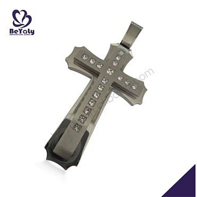 Excellent cz inlaid cross design titanium enamel fine jewelry