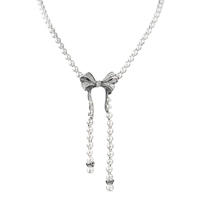Smart clarity cubic zirconia silver jewelry set bow pendant