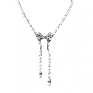 Smart clarity cubic zirconia silver jewelry set bow pendant