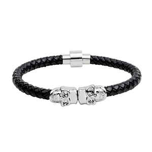 2019 leather skeleton mens hand skull bracelet silver bangle