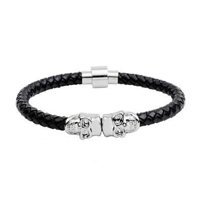 2019 leather skeleton mens hand skull bracelet silver bangle