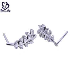 Brilliant women's leaf design cz silver piercing jewelry