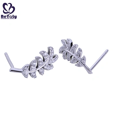 Brilliant women's leaf design cz silver piercing jewelry