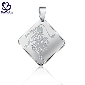 Square shape stainless steel custom engraved lion pendants