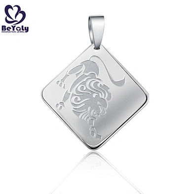 Square shape stainless steel custom engraved lion pendants