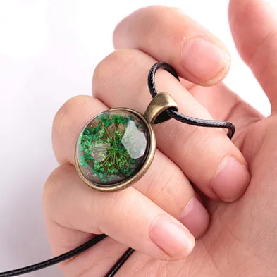 Dried real flower charm tree of life pendant necklace jewelry