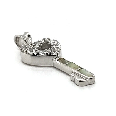Hot Sale Cute Heart Shaped Love Clear Cz Key Shell 925 Silver Pendant