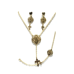 Trendy cross christian brass stylish 18k gold jewelry set