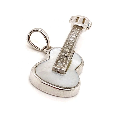 White Shell Guitar Shape Silver Cz Fashion Pendant Agate Geode Drusy Jewelry