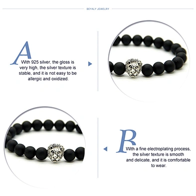 Stainless Steel Lion Head Clasp Bracelet, Men Beads Bracelet Accessories