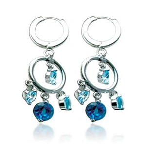 Blue stone fashion hoop ear rings silver