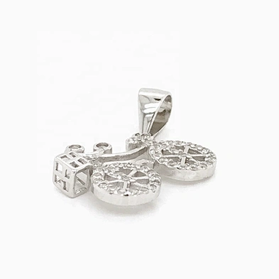 Bike Pendant With Zircon, Nice Quality Bike Charm Silver Jewelry, Shiny Cz Silver Bicycle Pendant Necklace