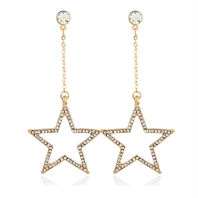 Brilliant lovely silver long hollow dangling star earrings