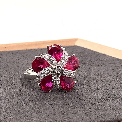 Big stone anniversary flower silver new design ring