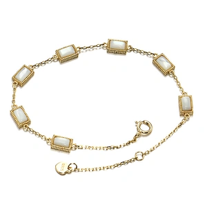Gold plating 925 silver chain geometric bead bracelet women