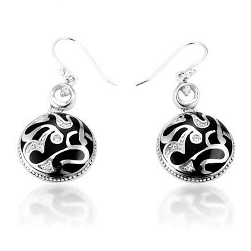 Ball shape black enamel silver hook charm earring