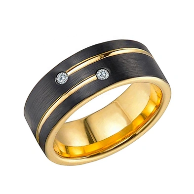 Black enamel simple cz tungsten ring with gold plated