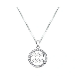 Zodiac Aquarius symbol round pendant silver jewelry