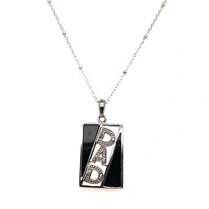 Geometric Shape Black Enamel Silver DNA Alphabet Inlay Pave Diamond Pendant