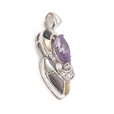 Rhodium Plated Three Color Shell Violet Crystal Best Friend Forever Pendant