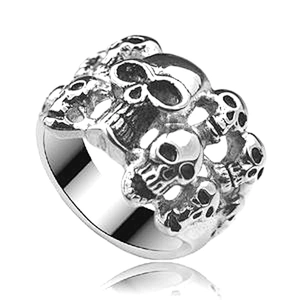Skull design black stone appointment men`s stainless steel ring