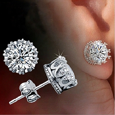 AAA cz crown shape dubai gold stud earrings