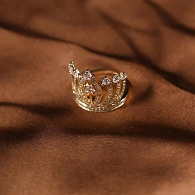 Fashion beauty cz crown silver solid gold wedding ring