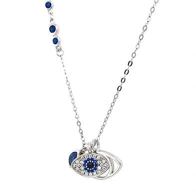 Hot Selling Hollow Design Blue Cz Evil Eyes Necklace 925 Sterling Silver
