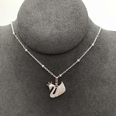 Swan Charm Sterling Silver, White Gold Swan Pendant Necklace, Diamond Swan Necklace Set