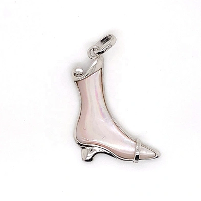 Lady'S Favor Party Collocation Mild Pink Shell High Heel Boots Silver Charm Pendant