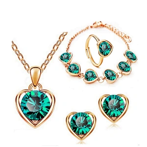 Heart engraved latest ring necklace bracelet set earring jewelry