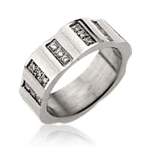 Shiny polished cubic stone stainless steel screw rings